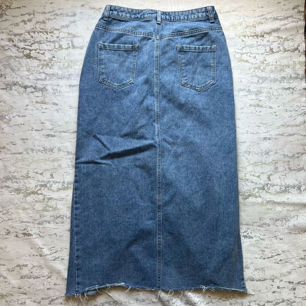 Happily Grey crossover Denim Midi Skirt - Picture 7 of 9